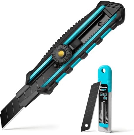 DURATECH Cutter Professionale 18mm con Blocco Rotante di Sicurezza | Lame SK5 a Spezzatura con 10 Lame di Ricambio, Taglierino per Cartone Carta e Tappeto