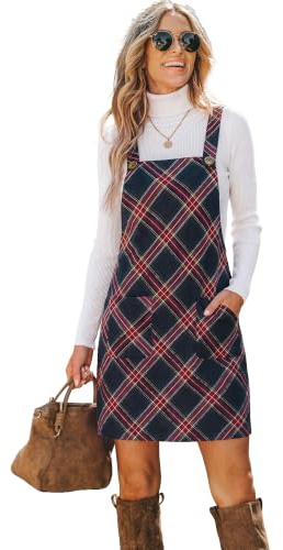 CUPSHE Damen Cord Latzkleid Quadratischer Ausschnitt Taschen Freizeitkleid | Weicher Cordstoff mit praktischen Taschen sorgt für einen lässigen und modernen Alltagslook.