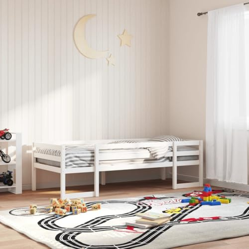 QJBSAVVA Kinderbett 90x200 cm Weiß Massivholz Kiefer Rausfallschutz an 4 Seiten Lattenrost Stauraum unterbett Modernes Design Jugendzimmer für Jungen und Mädchen