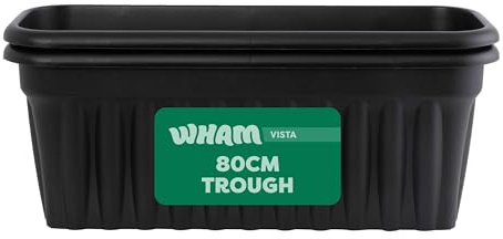 Wham Vista 2 x 80cm Rectangular Plastic Garden Troughs | 100% Recycled Plastic | Weather Resistant & Lightweight | Indoor & Outdoor Use | Drainage in UK - Slate/Black