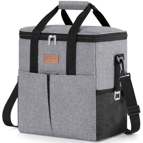 Lifewit Insulated Cool Bag with 30-Can Capacity, Grey | Large Soft Cooler Bag with Multiple Pockets & Bottle Opener, Leakproof Thermal Reusable Picnic Beach Bag