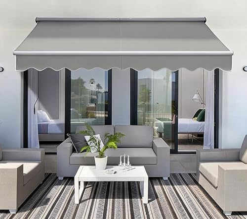 Garvee Toldos Exterior Terraza Grande 350*250CM - Toldo Retráctil Exterior Sin Taladrar y Altura Ajustable - Estructura Metálica - Anti-UV - Toldo Impermeable Para Terraza,Balcón,Patio y Jardín - Gris