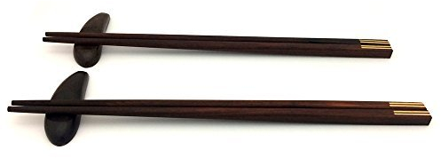 2 Pares de hecho a mano madera cuadrado negro palillos con 2 de madera soportes juego