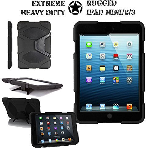 TECHGEAR G-Shock Étui pour iPad Mini/Mini 2 / Mini 3 Housse Coque Rigide, Très Haute Protection Anti-Choc avec Support Amovible Compatible pour iPad iPad Mini/Mini 2 / Mini 3 (Noir)