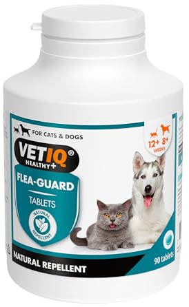 VETIQ Flea-Guard Tablets For Cats & Dogs, a Natural Repellent Keeps Pets Free From Fleas, Ticks & Mosquitoes, Contains Yeast, Zinc, B Vitamins & Garlic, 90 Tablets (Pack of 1)