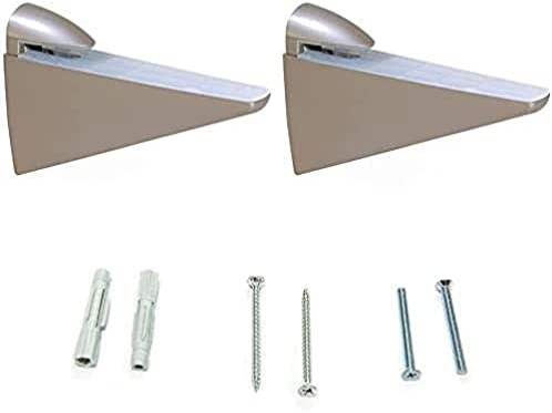 Emuca - Juego de soportes para estante de madera o cristal Halcon, Plástico y Zamak, Pintado aluminio