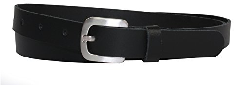 Vascavi Ledergürtel echt Leder Gürtel, Jeansgürtel, Hüftgürtel, Made in Germany, 2 cm breit und ca. 0.25 cm stark (105 cm Gesamtlänge 115 cm, Schwarz)