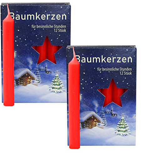 OLShop AG 2er Pack Baumkerzen rot ca. 15 x 125 mm (2 x 12 Stück) Weihnachtskerzen, Christbaumkerzen, Pyramidenkerzen