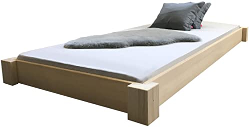 LIEGEWERK Bett 90x200 cm Bodentiefes Designbett Holz Massivholzbett 90 Holzbett bettgestell (90cm x 200cm)