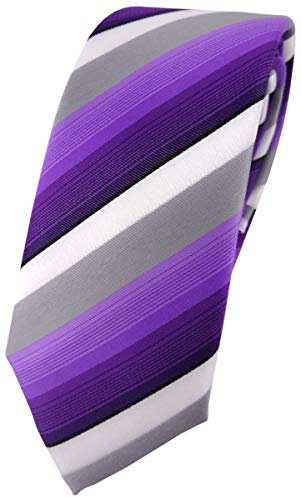 TigerTie étroit Designer cravate en lila violet gris blanc rayé - Tie