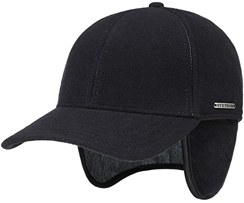 Stetson Vaby Earflap Cap für Herren Wollcap Wintercap Hinten geschlossen, mit Schirm, Ohrenklappen,, Dunkelblau, L (58-59 cm)