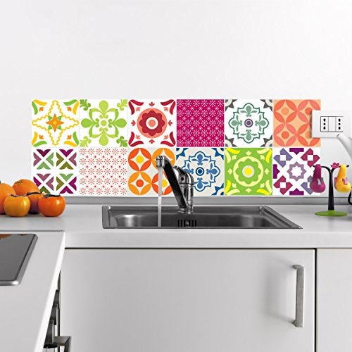 Ambiance Sticker Selbstklebende Wandtattoo Aufkleber, Wanddekoration, Fliesenaufkleber für Badezimmer und Küche Élégants - 12 Stück Aufkleber 10 x 10 cm