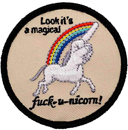 Café Viereck ® Fuck-U Einhorn Fun Patch Gestickt mit Klett – 7 cm