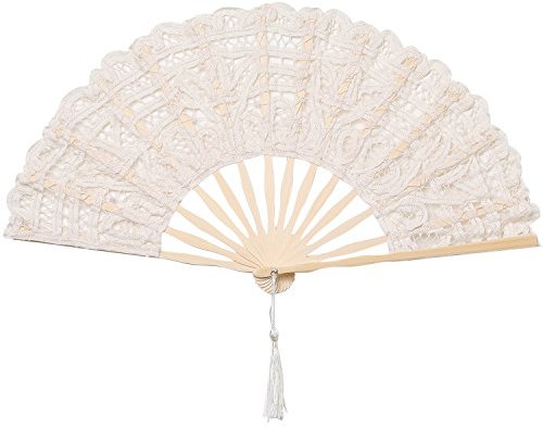 BABEYOND Cotton Lace Folding Handheld Fan Embroidered Bridal Hand Fan with Bamboo Staves for Wedding Decoration Dancing Party