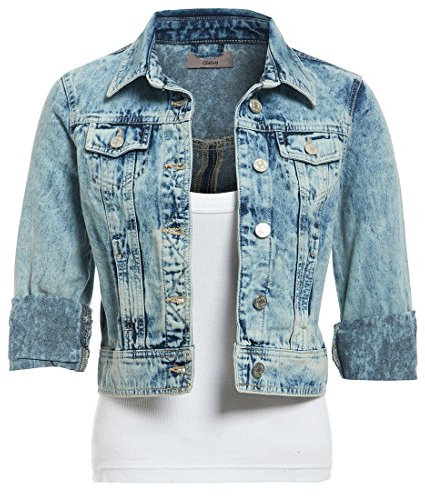 Womens Distressed Denim Jacket Ladies Blue Jean Jackets Size 8 10 12 14 16