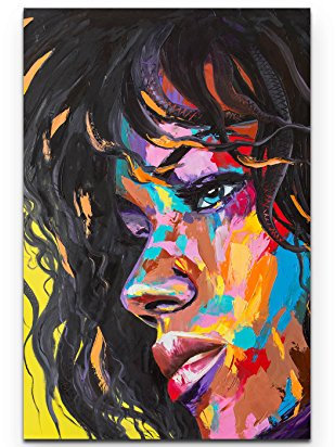 Paul Sinus Art Leinwandbilder | Bilder Leinwand 90x60cm Frau - abstraktes Portrait