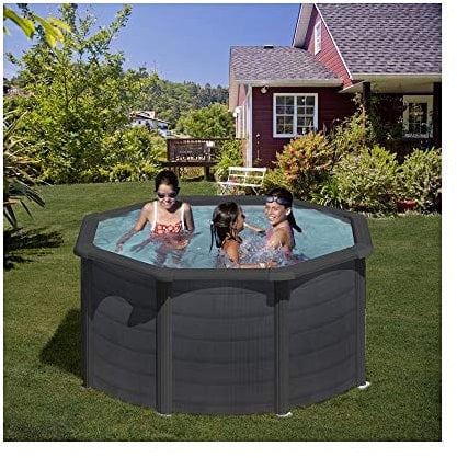 Gre KIT240GF Piscina de Acero Elevada, Redonda con Aspecto Acero Grafito, Piscinas Desmontables para Jardín, 240 x 120 cm, Kea