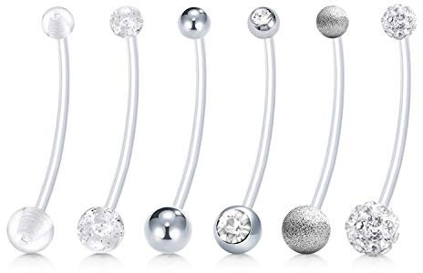 Mayhoop 6er Schwangerschaft Bauchnabelpiercing Set Bauch Stecker Bioflex Banane Piercing Sport Flexibel Kunststoff Schwangerschaftspiercing 1.6mm 32mm 6 Stil