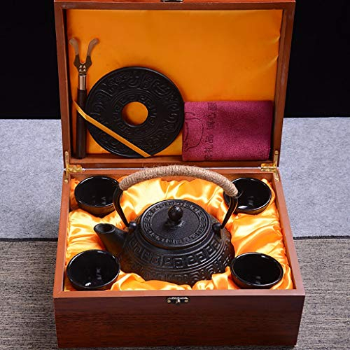 Q-HL Théière Japonaise en Fonte Avec Infuseur Amovible - Bouilloire à Thé Tetsubin 0,9 L - Service à Thé Avec 4 Tasses, 1 Tapis, 1 F