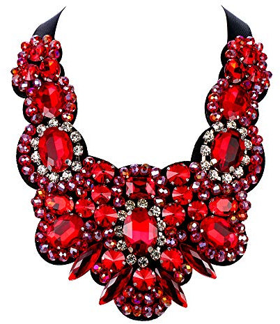 EVER FAITH Damen Kristall Hochzeit Blumen Kostüm Statement Halskette für Bankett Prom Rot Silber-Ton