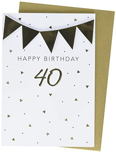 Perleberg hochwertige Geburtstagskarte der Black&Gold Collection mit Wimpelketten Motiv - edle Karte zum 40. Geburtstag inkl Umschlag - Geburtstagskarten in Premium-Qualität 11,6 x 16,6 cm