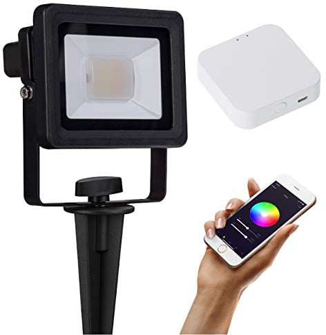 idinio Starterset - Bluetooth LED-Strahler Tokyo 800 inkl. Bluetooth-Gateway, dimmbar per App, warmweiß + RGB, 10 Watt, Bluetooth Mesh, kostenlose App für iOS und Android, Skill für Echo