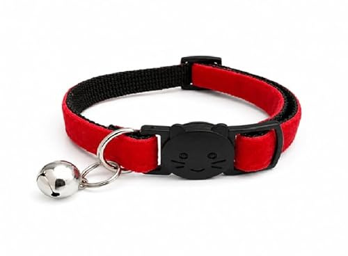 Velvet Cat Collars with Bell | Quick Safety Release Breakaway Buckle | Handmade in the UK | Available in Cat & Kitten Size | Red Velvet