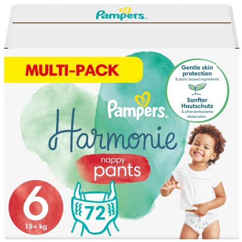 Pampers Harmonie Windeln, Größe 6 (15 kg+), 0% Kompromiss, 100% Absorption, Inhaltsstoffe pflanzlichen Ursprungs, leicht zu wechseln, 72 Windeln (4 x 18 Stück)