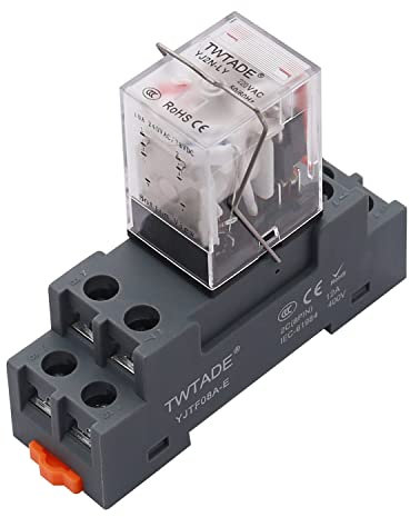 TWTADE AC 220V Relais de Puissance électromagnétique 8 Broches DPDT (2NO 2NC) Relais Indicateur LED à Bobine Avec Prise YJTF08A-E/Rail Rainuré Aluminium/Vis/Crochet de Base YJ2N-LY-AC 220V