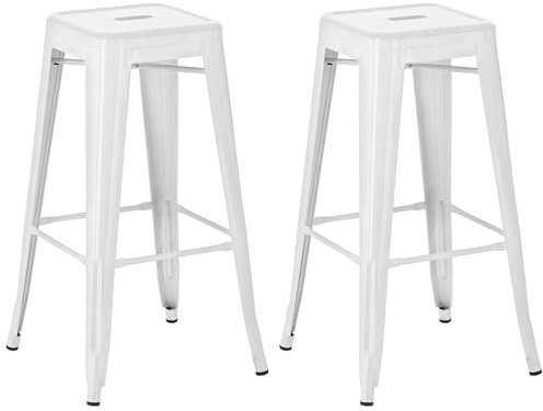 CLP 2er Set Barhocker Joshua I Stapelbare Tresenhocker aus Metall I Barstühle mit Fußstützen I Sitzhöhe 76 cm I Stapelhocker, Farbe:weiß