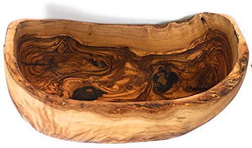ORCHARD HARDWOODS 10 Rustic Oval Artisan Olive Wood Dough Bowl Bread Basket Boat Shaped - Live bark edge. Natural Server for Fruit, Salads, Chips, Popcorn. In Lg 10 or XL 12. (Large 10x5-7x4”)