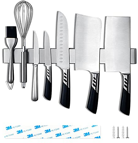 LiRiQi Stainless Steel Magnetic Knife Holder, 40 cm, Self-Adhesive for Wall, Non-Slip Surface, Space-Saving Organizer