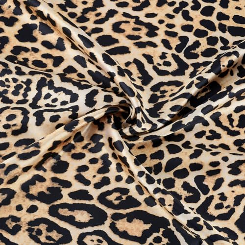 FINGERINSPIRE Fleck Leopard Stoff 150x200cm (Hell Khaki) Satin Nachahmung Seide Leopard Stoff Dekorativer Gepard Muster Stoff für DIY Näharbeiten