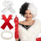 Spooktacular Creations Frauen Schwarz und Weiß Perücke Set mit Schal, Handschuhe und Halskette Short Bob Wavy Perücke Cruel Lady Halloween Perücke Cosplay Party Kostüm Synthetik Perücke