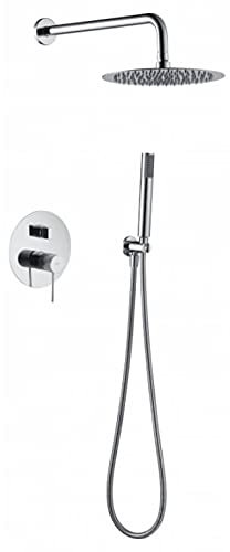 Ducha empotrada pared modelo Line, rociador de acero inox. extraplano, cromado y antical. tubo salida pared de latón cromado. mango de ducha redondo de 1 posición Imex Serie Line GPD038