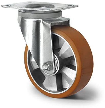 Abrollwerk Schwerlast Lenkrolle ohne Feststeller, Aluminiumfelge, Polyurethan, Durchmesser 160 mm, Schwerlast, Doppelkugellager, dynamische Traglast 600 kg (Lenkrolle ohne Feststeller)