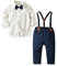 Volunboy Baby Jungen Anzug Set Bekleidung Hemd mit Fliege + Hosenträger Hosen Strampler Anzug(Größe 130,5-6 Jahre,Beige)