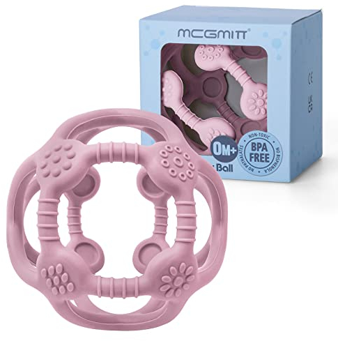 MCGMITT Anneau Dentition Bebe, Balles sensorielles pour bébé Jouet de dentition et Balle de Jeu à saisir pour bébé en Silicone Refrigerant 0-24, Mois Dentition Accessoire pour Bebe Garcon Fille(rose)