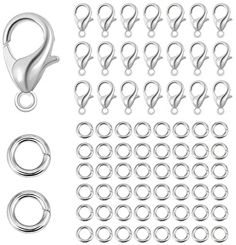 Lobster Clasps, 250 PCS Silver Lobster Claw Clasps with 4mm Open Jump Rings Jewellery Making Kit, Metal Lobster Clasps Rings Connector for DIY Craft Jewelry Chains Making Claps