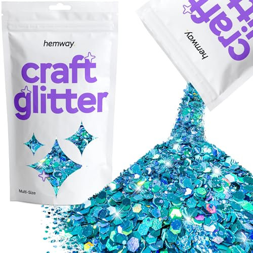 Hemway Craft Glitter - Ocean Blue Holographic | 100g Multi Size Metallic Sequin Flakes for Resin & Epoxy Crafts | Supplies for Tumblers, Cards, Jewellery, Candle, Hair, Face, Body & Nail Art