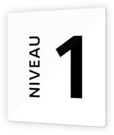 DECOHO - Panneau numéro d'étage 9x9 cm - Plaque signalétique en PMMA - Picto noir contrastant - Fixation murale discrète - Niveau 1