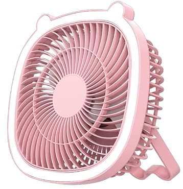 Cool&Cute Tragbarer Ventilator mit LED-Licht, tragbarer Tischventilator, Campingventilator, Schreibtischventilator, USB-Ventilator (Pink)