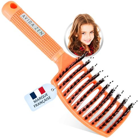 Brosse Poil de Sanglier CORAIL – Brosse à Cheveux en Poils de Sanglier 100% Naturels – Démêle tout type de Cheveux et Sans Douleur !