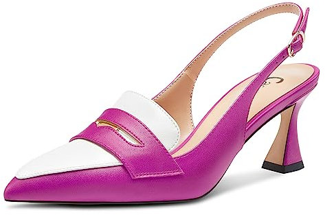 Castamere Donna Medio Tacco Heel a Punta Slingback Patchwork Pumps Sandali da Matrimonio Ufficio Ballo Classico 6.5 CM Heels Fucsia 39 EU