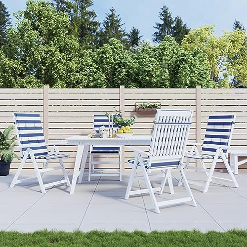 Homgoday Stuhlkissen mit hoher Rückenlehne, 4 Stück, weiße und blaue Streifen, Gartenkissen, Sitzkissen, Gartenstuhlkissen, Sofakissen, Gartenbank, Balkonbänke