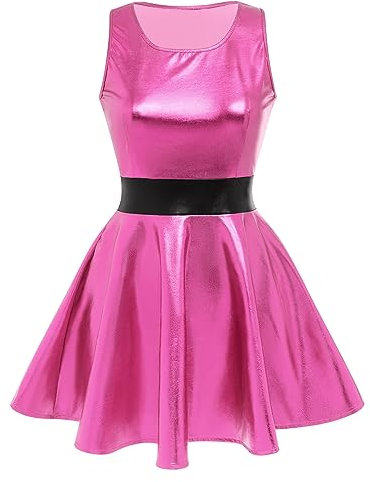 FYMNSI Mini robe métallisée sans manches pour femme - Robe holographique brillante - Robe de fête - Carnaval - Cosplay - Clubwear, rose, M