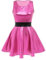 Damen Metallic ?rmellos Minikleid Holografisch Partykleid Gl?nzend Skater Festkleid Festival Rave Outfits Alien Kost?m Halloween Fasching Karneval Cosplay Roundhals Tanzkleid Clubwear Rose M