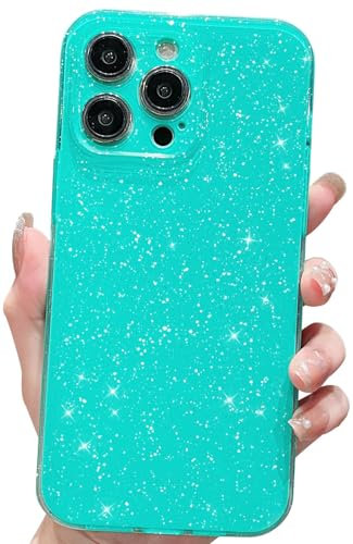Finyosee Compatible with iPhone 14 Pro Case 6.1 inch, Cute Neon Bright Color,Glitter Bling Thin Slim Shockproof Silicone Sparkly Case, Soft TPU Phone Case for Women Girls-Mint Green