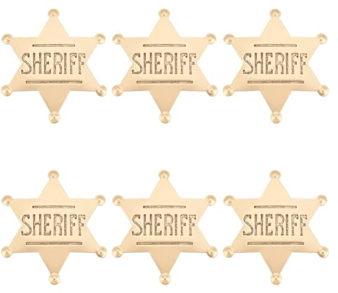 FINGERINSPIRE 6 Stück Western Sheriff Abzeichen Metall Hexagramm Sheriff Brosche 59x67mm Goldener Stern mit Wort Sheriff Pin Vintage Anstecknadel für Kostüm Retro Brustnadel für Cosplay