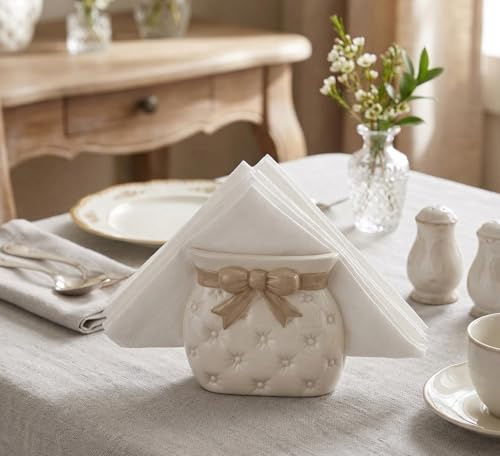 Porte-serviettes en céramique élégant blanc et tourterelle décoré coll, Support Essuie Tout Rangement Serviette